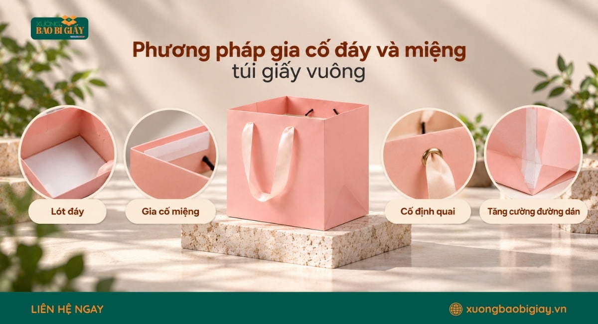 Phương pháp gia cố túi giấy vuông giúp tăng độ bền khi sử dụng