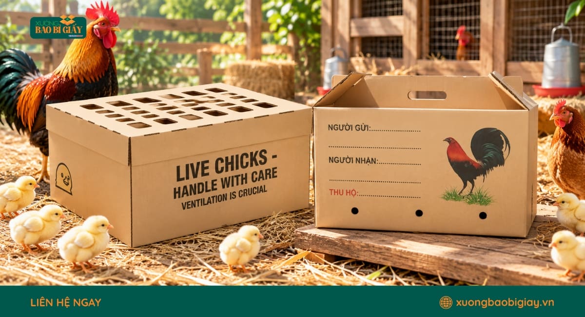 Quy cách thiết kế và sản xuất thùng carton đựng gà
