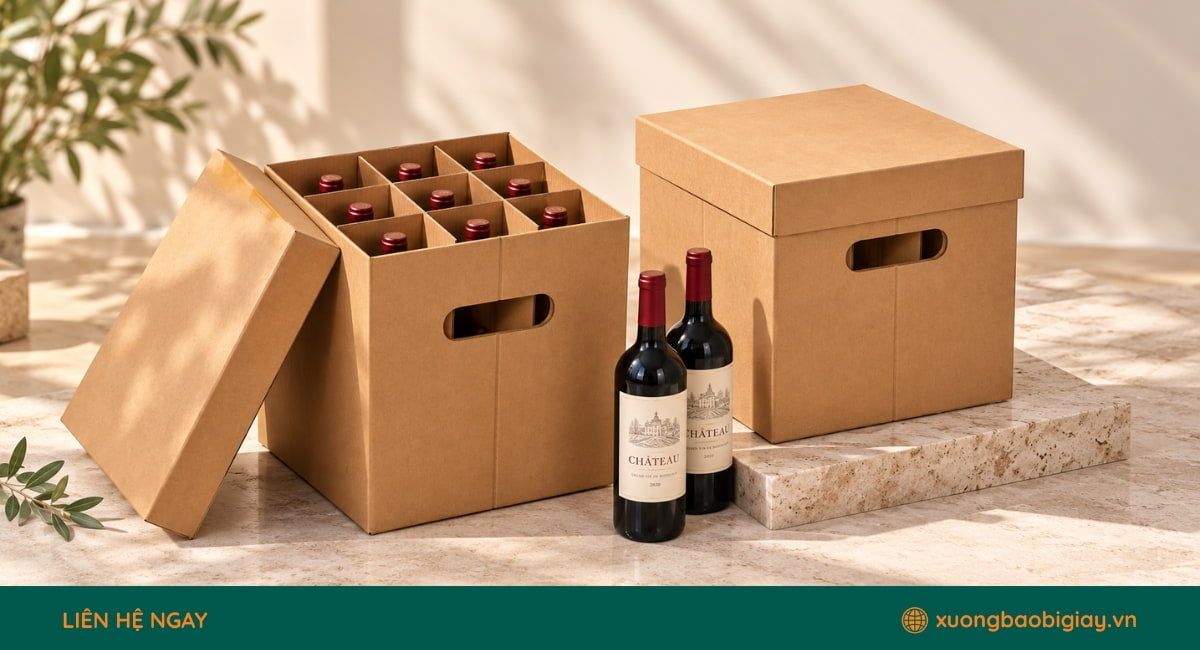 Thùng carton âm dương đựng rượu với thiết kế nắp rời cao cấp