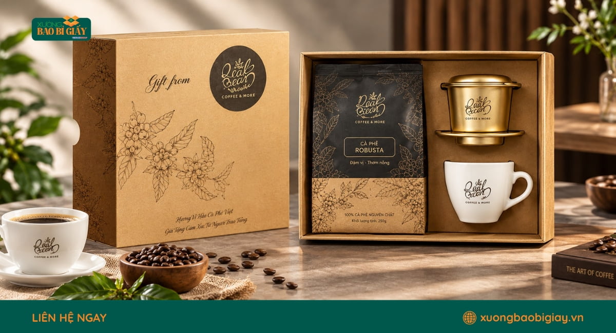 Thùng carton đóng gói bộ quà tặng cà phê