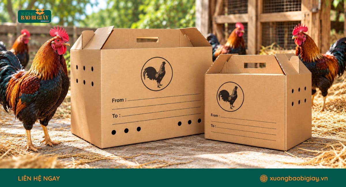 Mẫu thùng carton đựng gà đá, gà nòi có quai xách tiện lợi