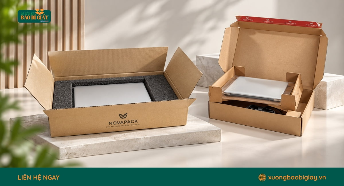 Thùng carton đựng laptop thiết kế gọn gàng, hạn chế trầy xước