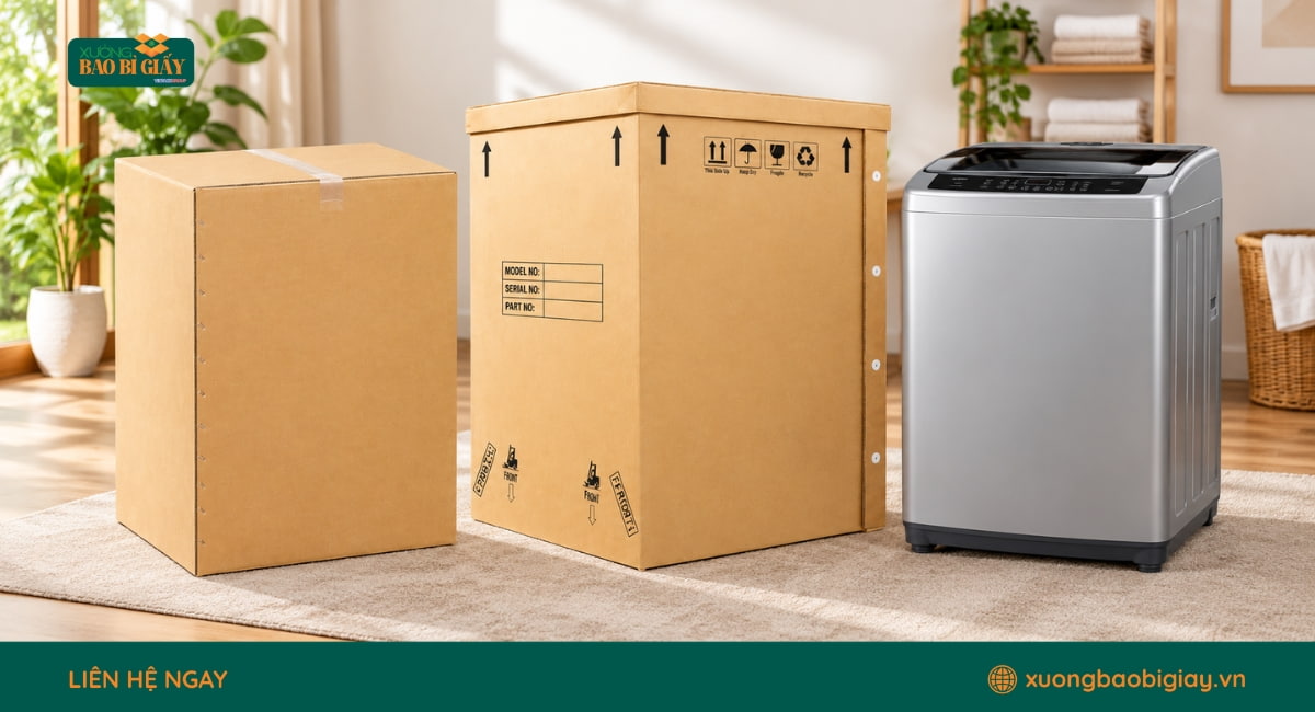 Thùng carton đựng máy giặt cửa trên giúp hạn chế va đập