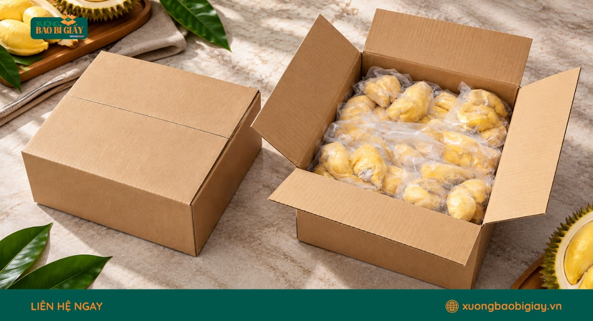 Thùng carton đựng múi sầu riêng cấp đông dành cho doanh nghiệp xuất khẩu