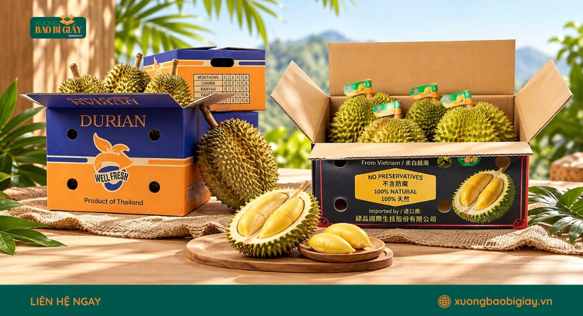 Thùng carton đựng sầu riêng nguyên quả