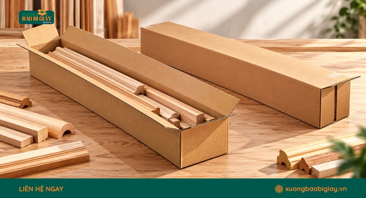 Thùng carton đóng gói thanh gỗ, phào chỉ và linh kiện gỗ dài