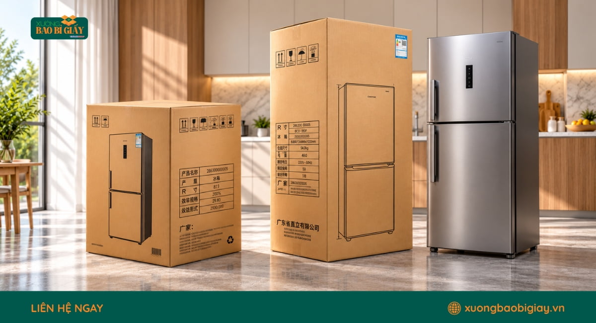 Thùng carton đựng tủ lạnh 1 cánh với kết cấu chắc chắn, hạn chế va đập