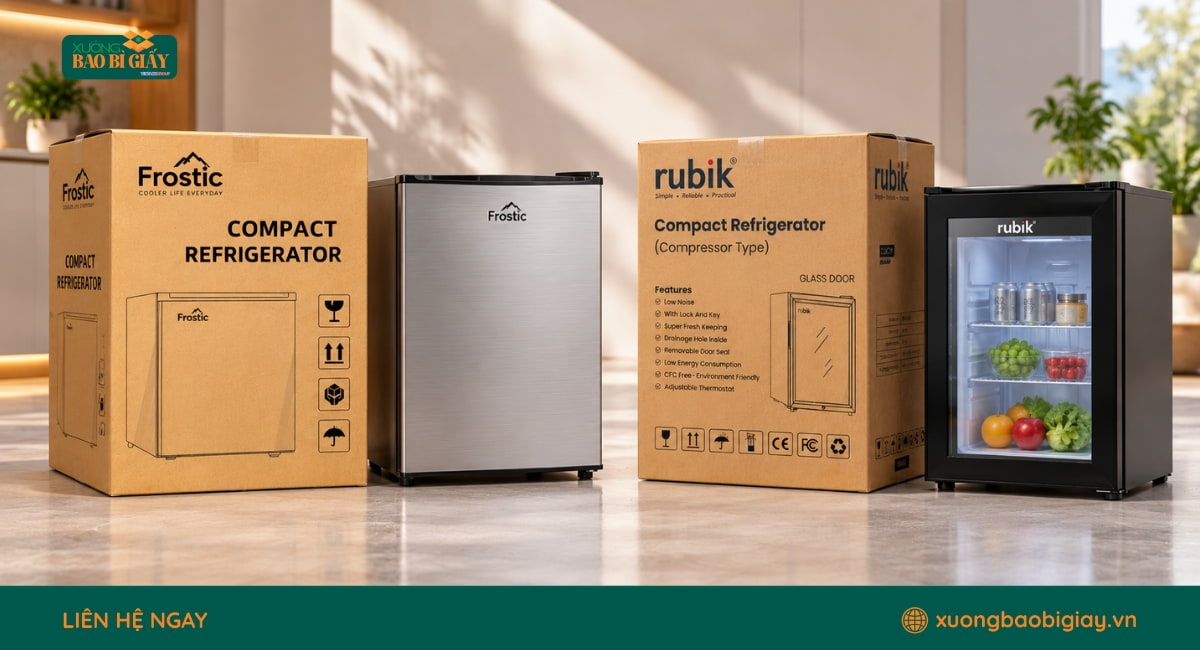 Thùng carton đối khẩu đựng tủ lạnh mini có kích thước nhỏ gọn