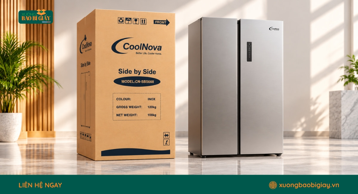 Thùng carton 7 lớp đựng tủ lạnh Side by Side có khả năng chịu lực tốt