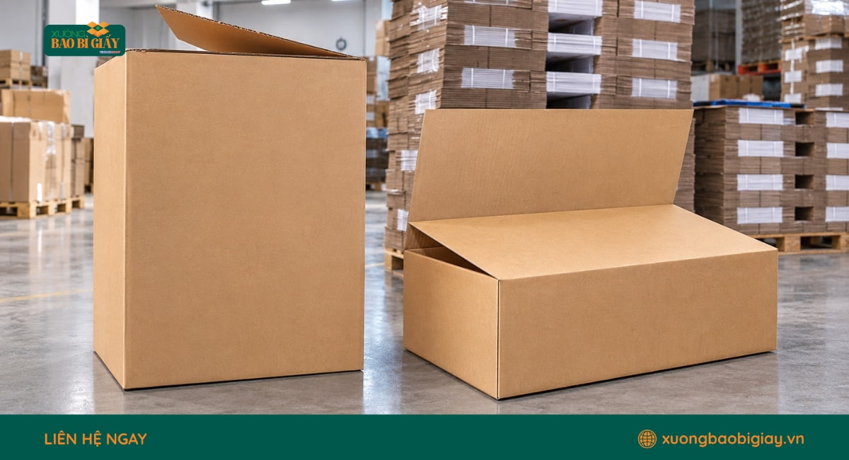 Thùng carton lớn nắp chồm với các cánh nắp phủ chồng lên nhau