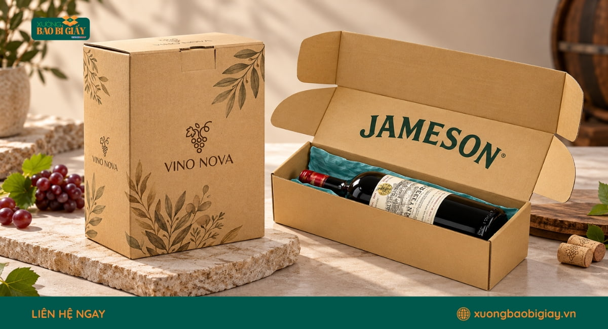 Hộp carton nắp gài đựng rượu vang bán lẻ và làm quà tặng