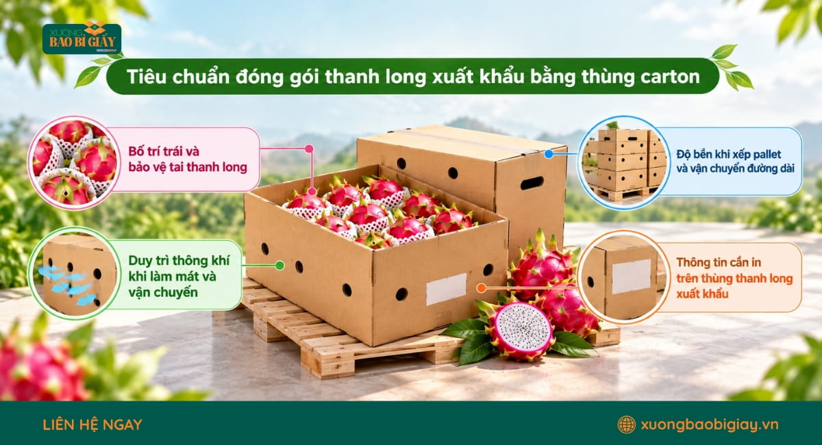 Yêu cầu kỹ thuật và đóng gói thanh long xuất khẩu bằng thùng carton