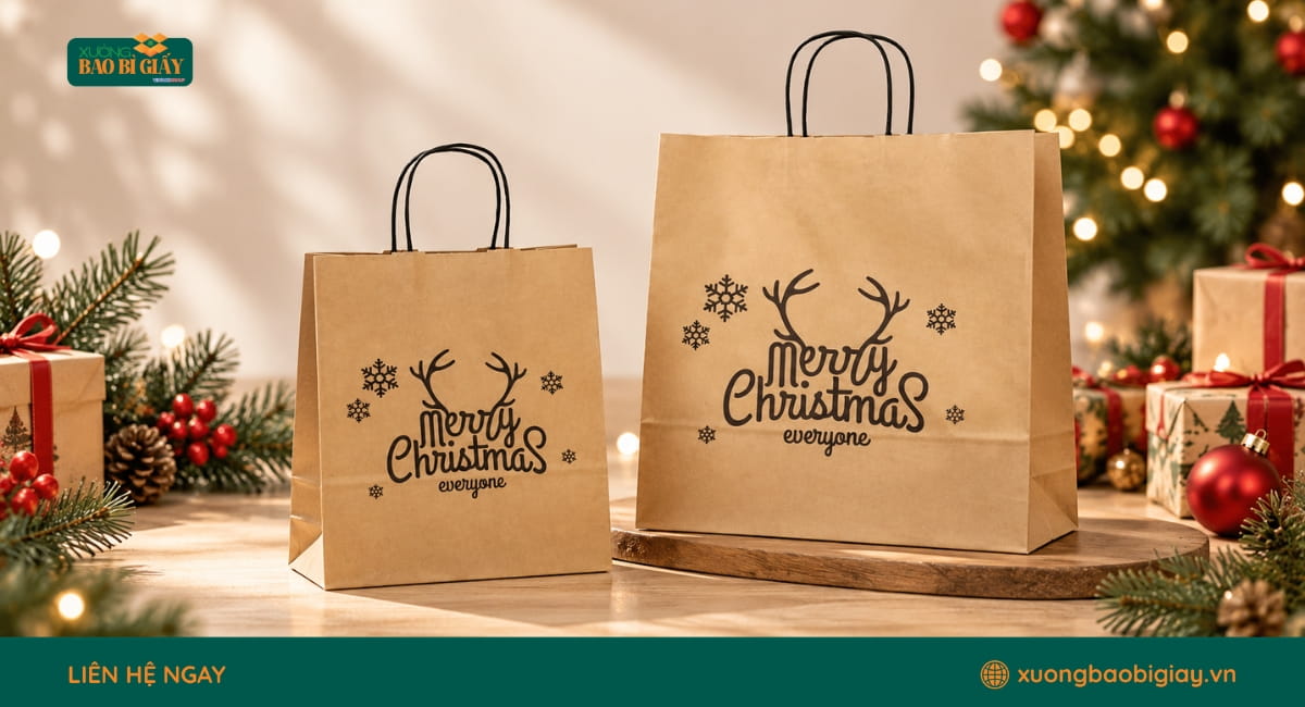 Mẫu túi giấy Noel phong cách tối giản với thiết kế tinh tế