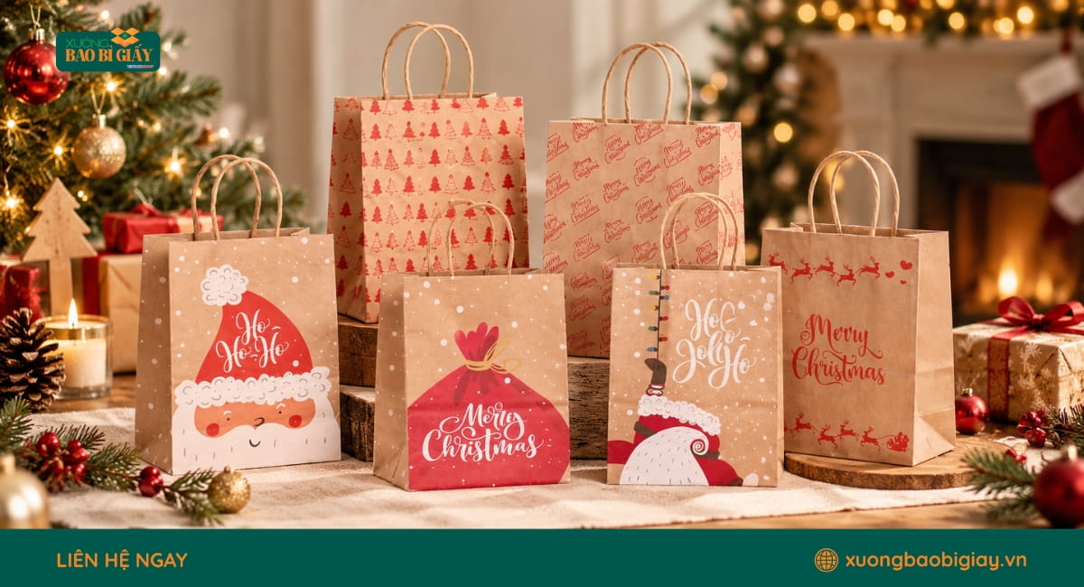 Túi giấy Kraft đựng quà Noel phong cách vintage mang nét đẹp mộc mạc