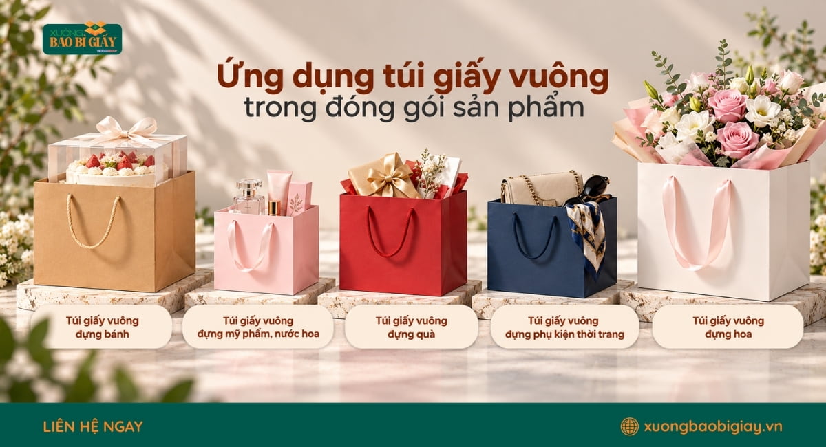 Ứng dụng túi giấy vuông trong đóng gói sản phẩm và quảng bá thương hiệu