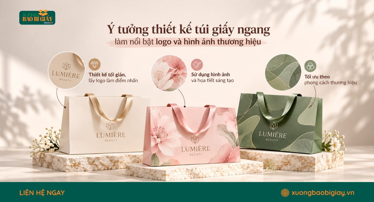 Ý tưởng thiết kế túi giấy ngang đẹp, độc đáo cho thương hiệu